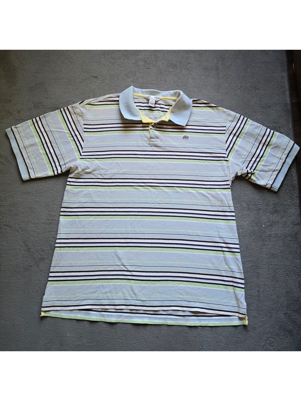Vintage Ecko Unltd Polo Shirt Mens 2XL Striped Rhino Logo Y2K Blue Yellow
